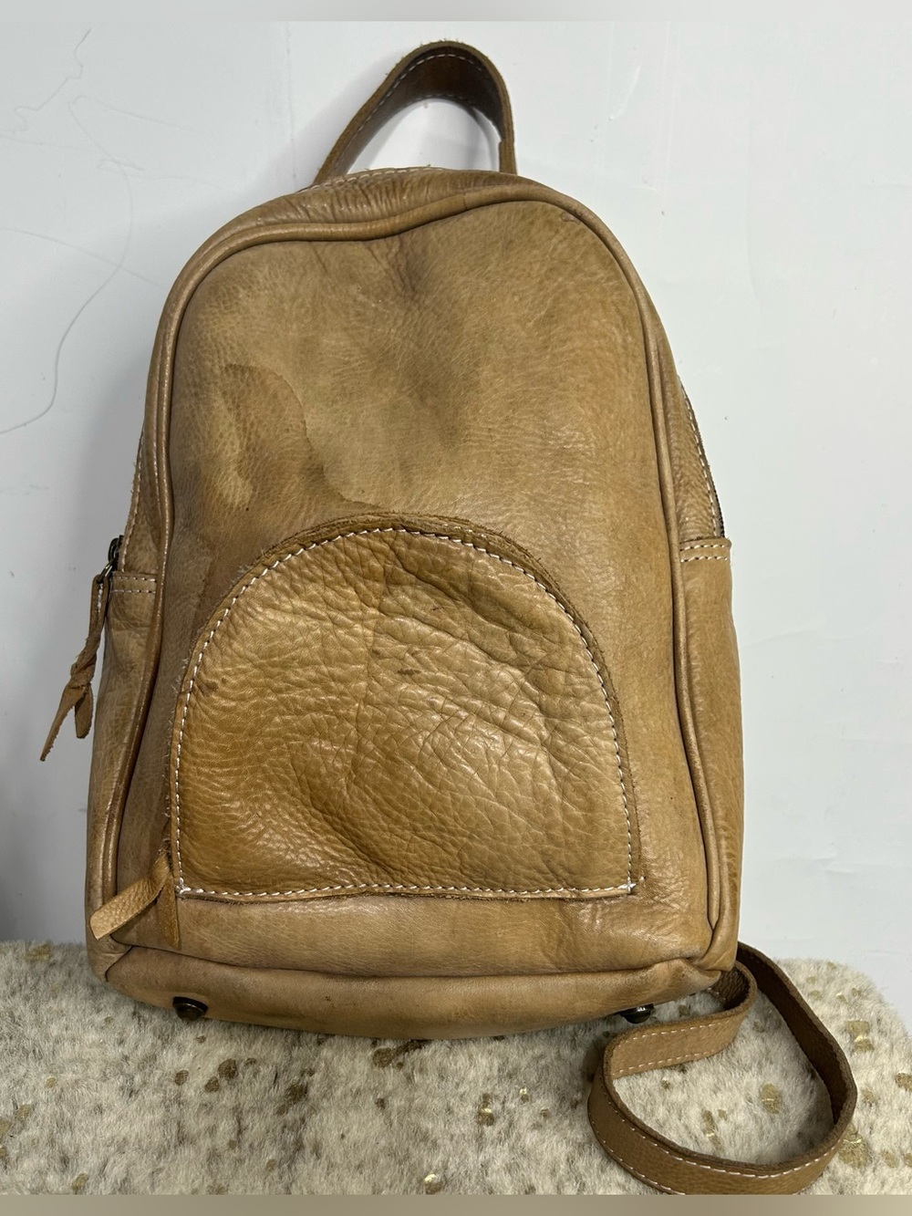 Nevermind! Tan Leather Backpack Purse‎